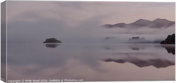 Lake District Mist - St Herberts Island & Skiddaw Canvas Print by Philip Royal