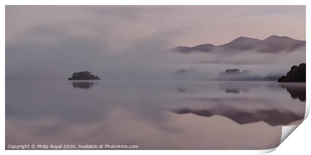 Lake District Mist - St Herberts Island & Skiddaw Print by Philip Royal