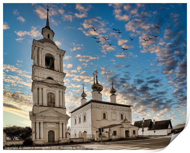 The Church of the Smolensk icon of the Mother of God in Suzdal Print by Vladimir Sidoropolev