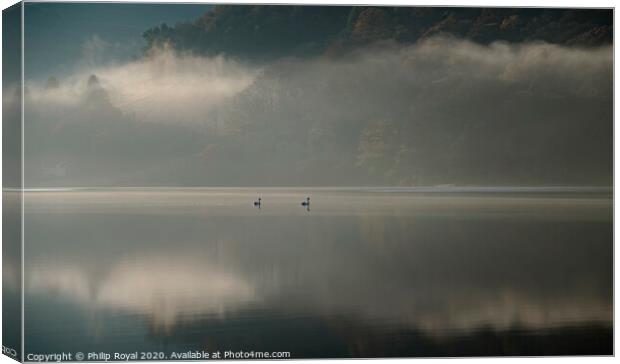 Loweswater Mist and Swans, Lake District Canvas Print by Philip Royal