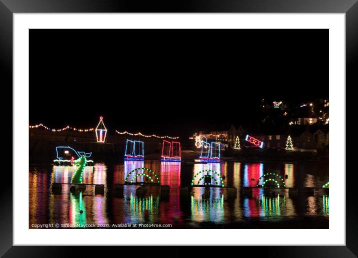 Mousehole Xmas Lights Framed Mounted Print by Simon Maycock