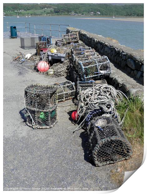Crab Pots on Shell Island North Wales Print by Terry Senior