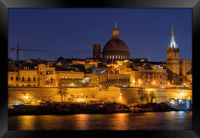 City Skyline of Valletta in Malta at Night Framed Print by Artur Bogacki