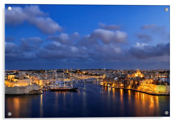 Birgu and Senglea in Malta at Night Acrylic by Artur Bogacki