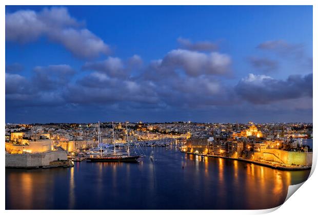 Birgu and Senglea in Malta at Night Print by Artur Bogacki