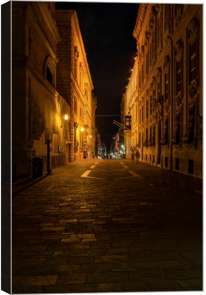 Street in Valletta City by Night in Malta Canvas Print by Artur Bogacki