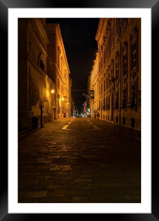 Street in Valletta City by Night in Malta Framed Mounted Print by Artur Bogacki