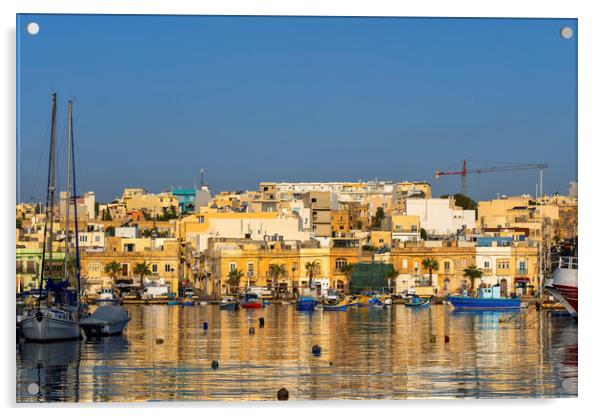 Marsaxlokk Sea Town Skyline In Malta Acrylic by Artur Bogacki