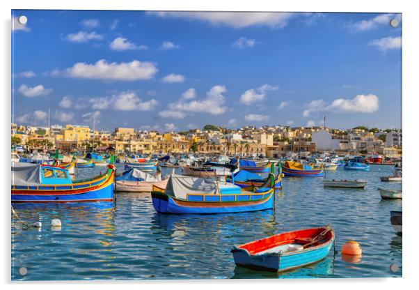 Luzzu Boats in Marsaxlokk Fishing Village, Malta Acrylic by Artur Bogacki