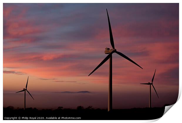Wind Turbines and Criffel Mountain, Solway Coast Print by Philip Royal