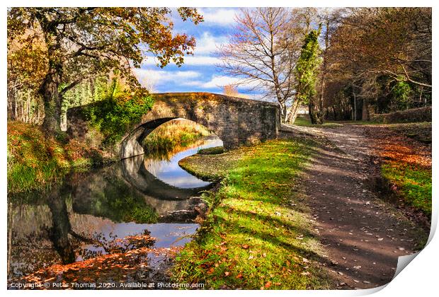 Neath canal and bridge in autumn Print by Peter Thomas