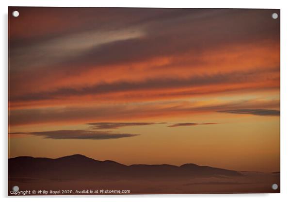 Lake District Loweswater Fells Orange Sunset Acrylic by Philip Royal