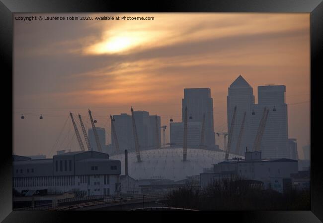 Sunset at Docklands, London Framed Print by Laurence Tobin