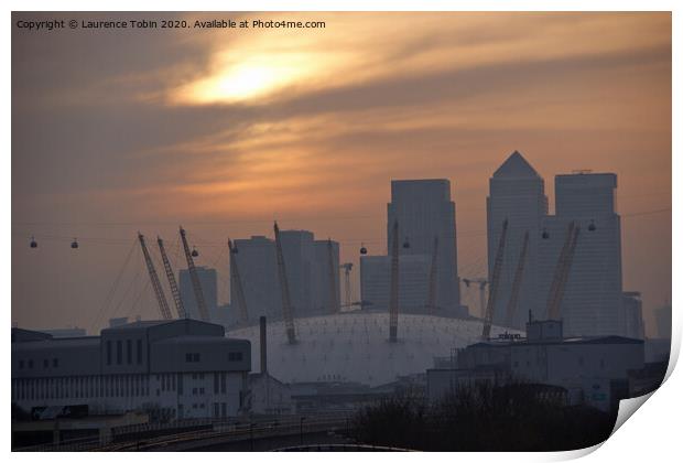 Sunset at Docklands, London Print by Laurence Tobin