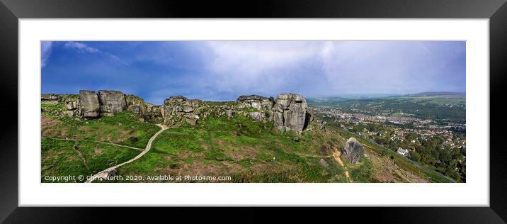 The Cow and Calf rocks and Ilkley town. Framed Mounted Print by Chris North