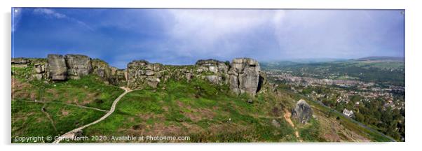 The Cow and Calf rocks and Ilkley town. Acrylic by Chris North