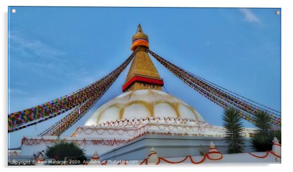 Boudhanath Stupa Acrylic by Ram Maharjan