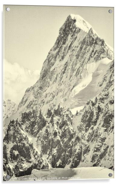 The tiny figure of a climber in front  of the Grandes Jorasses Acrylic by Colin Woods