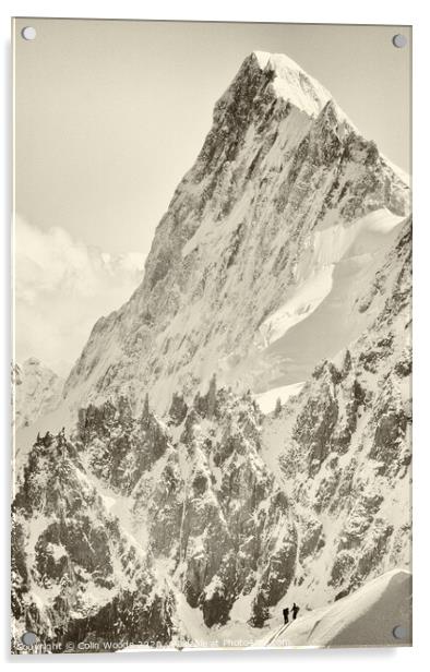 The tiny figure of a climber in front  of the Grandes Jorasses Acrylic by Colin Woods