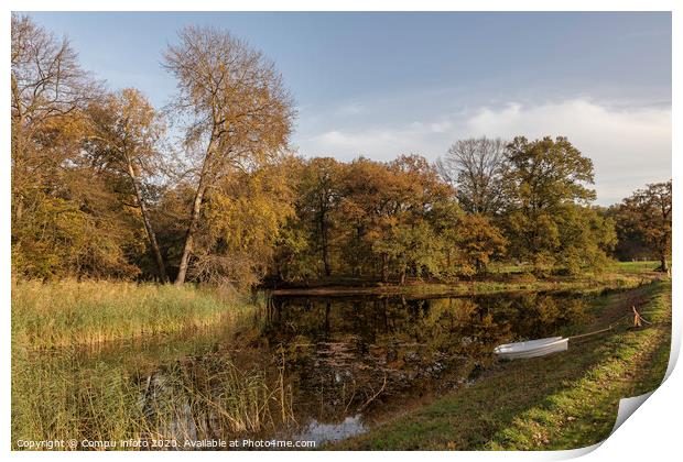 two boats in a pond with autumn colors Print by Chris Willemsen
