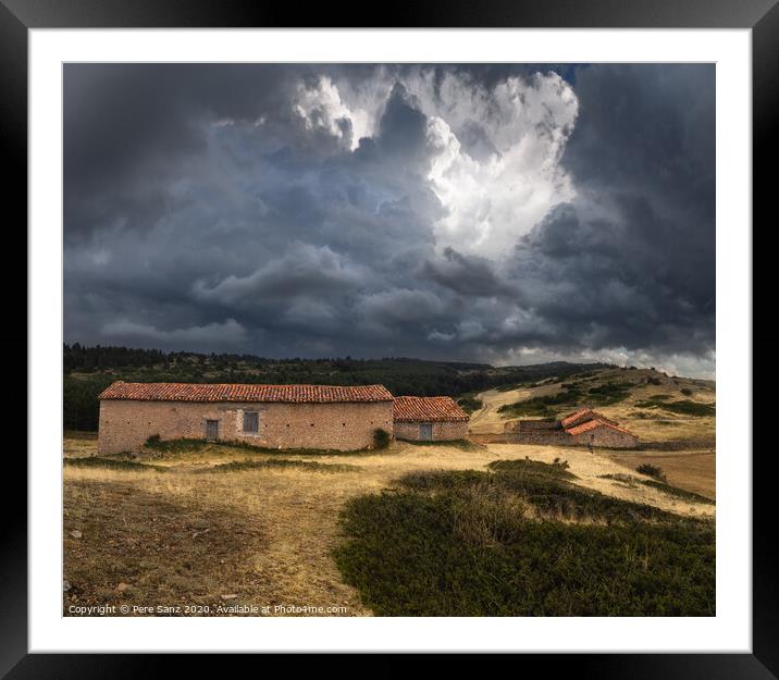 Dramatic Stormy Clouds over Abandoned Rural Houses Framed Mounted Print by Pere Sanz