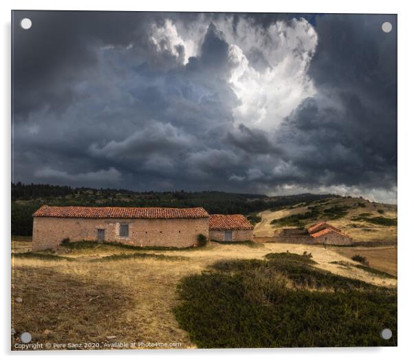 Dramatic Stormy Clouds over Abandoned Rural Houses Acrylic by Pere Sanz