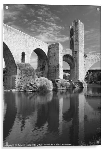 11th century bridge at Besalu, Spain Acrylic by Robert MacDowall
