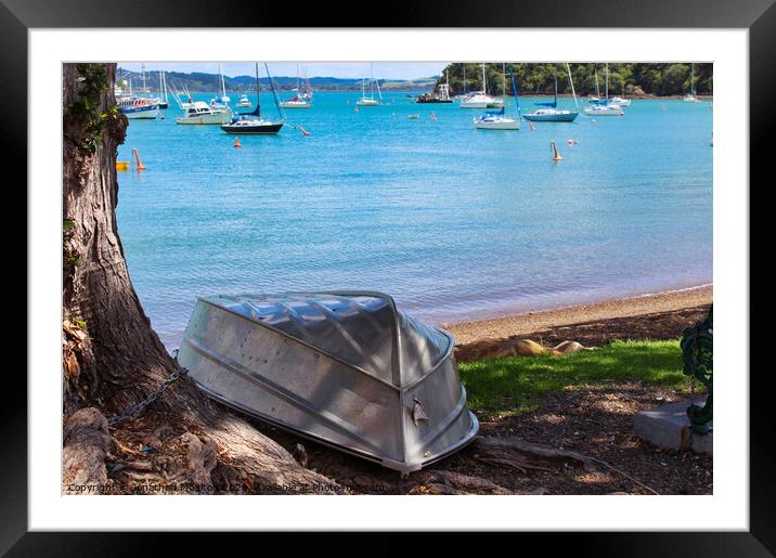 A boat on the shore in Russell, New Zealand Framed Mounted Print by Jonathan Moulton