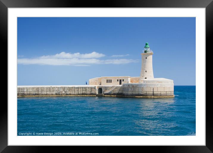 St. Elmo Lighthouse, Grand Harbour, Valletta Framed Mounted Print by Kasia Design