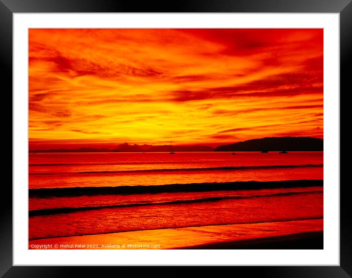 Red sky and sea at night - Krabi, Thailand Framed Mounted Print by Mehul Patel