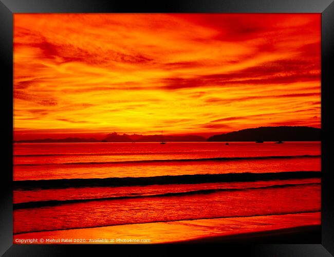 Red sky and sea at night - Krabi, Thailand Framed Print by Mehul Patel