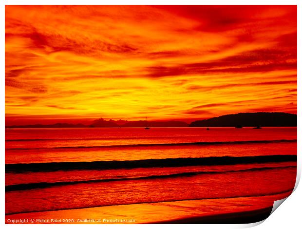 Red sky and sea at night - Krabi, Thailand Print by Mehul Patel