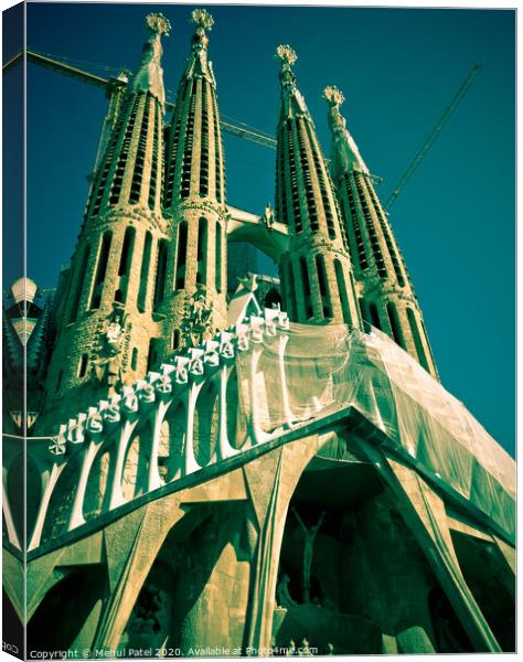 The Passion facade of La Sagrada Familia (the Church of the Holy family) - Barcelona, Catalonia, Spain Canvas Print by Mehul Patel