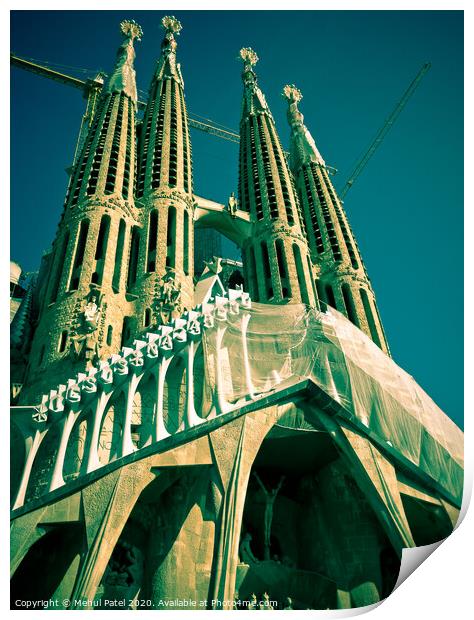 The Passion facade of La Sagrada Familia (the Church of the Holy family) - Barcelona, Catalonia, Spain Print by Mehul Patel