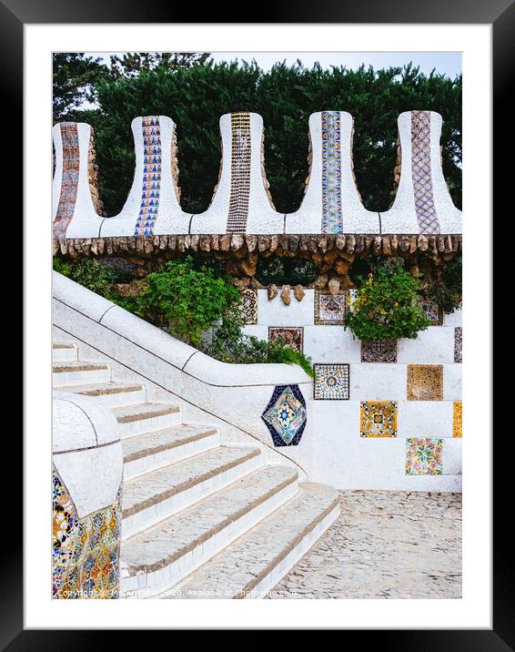 Steps abstract in Parc Guell, Barcelona, Catalonia, Spain Framed Mounted Print by Mehul Patel