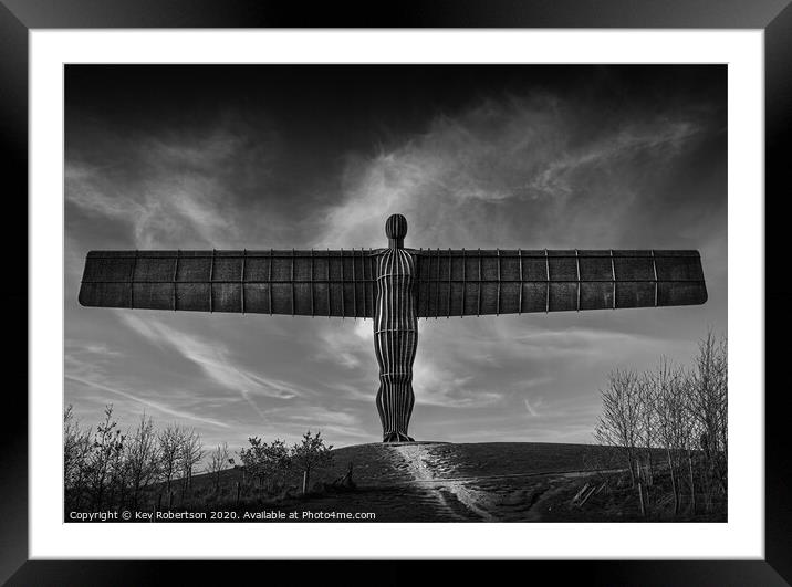 Angel of the North - Black and white Framed Mounted Print by Kev Robertson