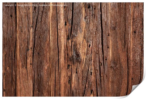 Texture and background of a very old brown wood. Print by Sergii Petruk
