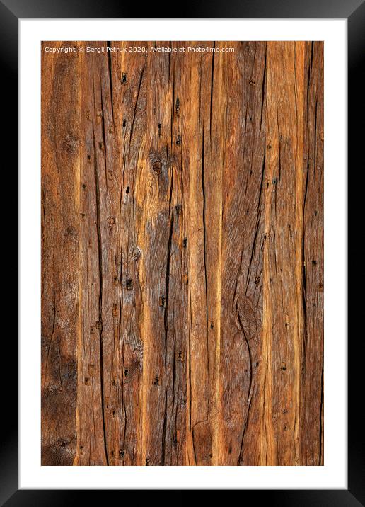 Texture and background of a very old brown wood, vertical image. Framed Mounted Print by Sergii Petruk