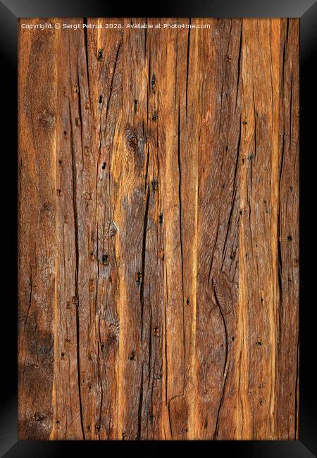 Texture and background of a very old brown wood, vertical image. Framed Print by Sergii Petruk