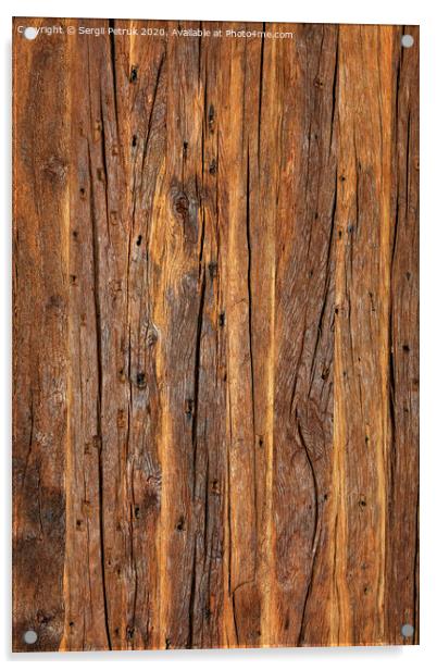 Texture and background of a very old brown wood, vertical image. Acrylic by Sergii Petruk