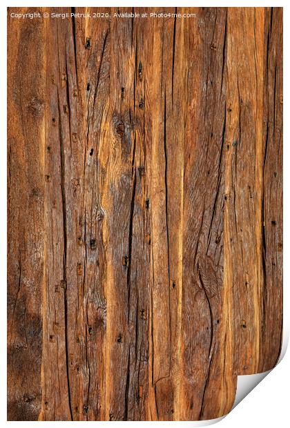 Texture and background of a very old brown wood, vertical image. Print by Sergii Petruk