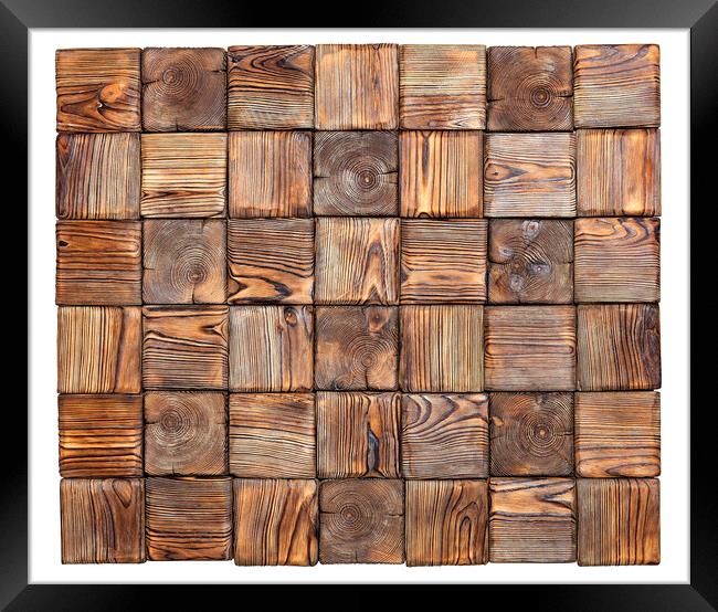 Beautiful mosaic made of various square textures of old wood, isolated on a white background. Framed Print by Sergii Petruk