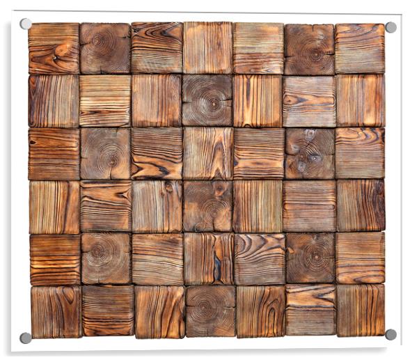 Beautiful mosaic made of various square textures of old wood, isolated on a white background. Acrylic by Sergii Petruk