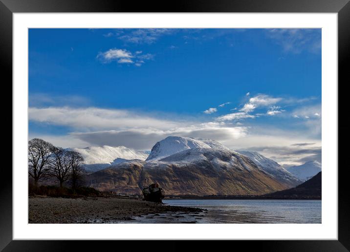 Ben Nevis in Winter Framed Mounted Print by Derek Beattie