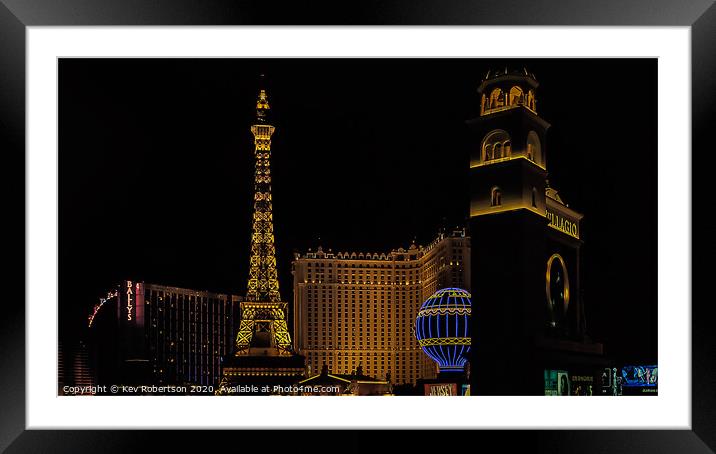 Las Vegas at night Framed Mounted Print by Kev Robertson