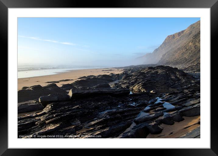 Vale Figueiras Beach Wet Schist Framed Mounted Print by Angelo DeVal