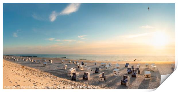 Sylt island beach with wicker chairs at sunset Print by Daniela Simona Temneanu
