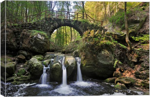 Cascade and Old Bridge in Mullerthal Canvas Print by Arterra 