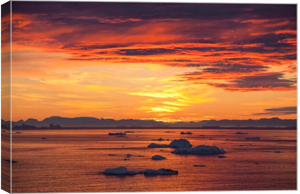 Icebergs at Sunset, Greenland Canvas Print by Arterra 