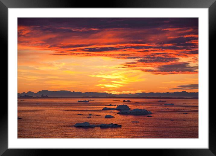 Icebergs at Sunset, Greenland Framed Mounted Print by Arterra 